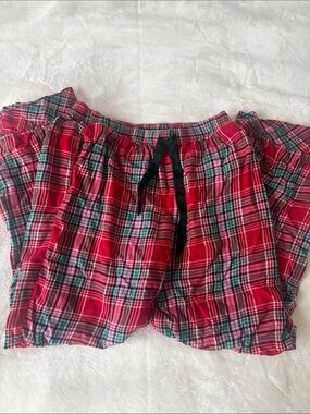 Victoria's Secret Red Plaid Pj Pants with Black Satin Drawstring